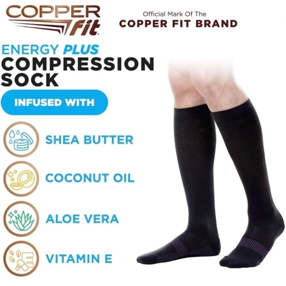 Copper Fit Energy Plus Compression Socks • Copper Infused • M 6-9 • W 7-10 NIB